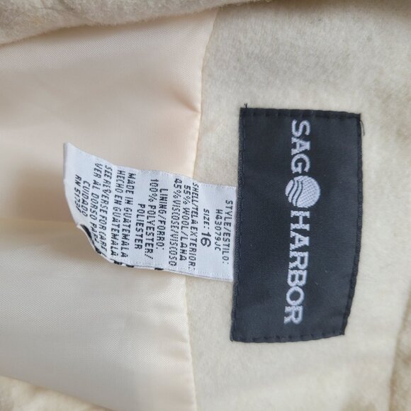 Sag Harbor Womens Ivory Blazer Jacket Size 16 Wool Blend Single Button - Picture 4 of 4